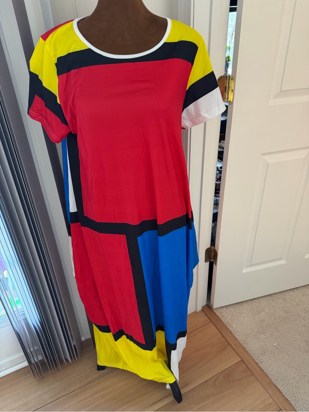 Colorblock Short-Sleeve Maxi Dress - Red, Blue & Yellow